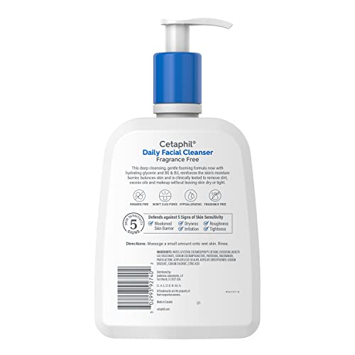 Cetaphil Face Wash, Daily Cleanser for Sensitive, Combination to Oily Skin, Fragrance Free, Gentle Foaming, Hypoallerge