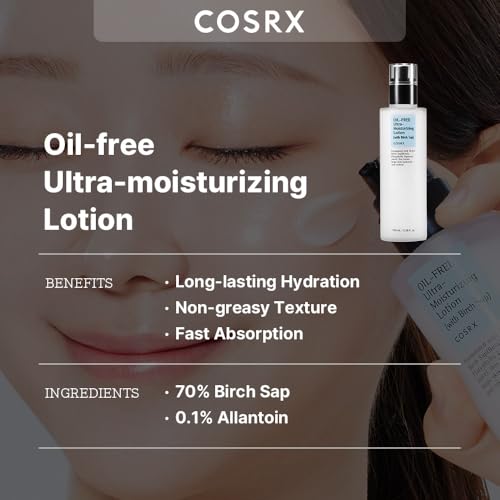 COSRX Birch Sap Oil Free Lotion, Acne Facial Moisturizer for All Skin Types, Daily Hydrating Treatment, Paraben Free, |