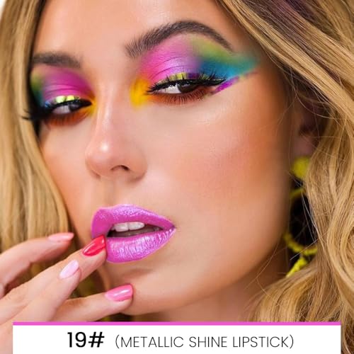 EVPCT 1Pcs Pink Metallic Shine Shimmer Lip Liner and Lipstick Combo Kit for Women, Lightweight Hydrating Formula High Im