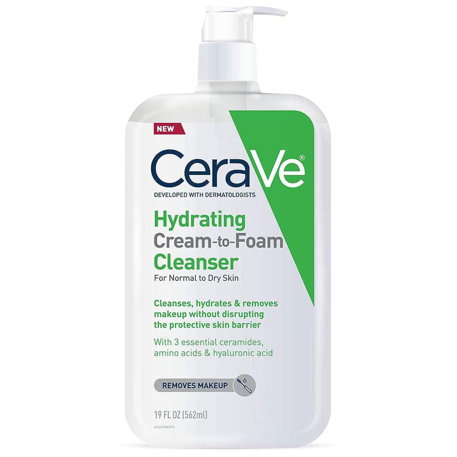CeraVe Hydrating Cream To Foam Cleanser For Dry Skin, Normal To Dry Skin, Fragrance Free & Non Comedogenic, Foaming Faci