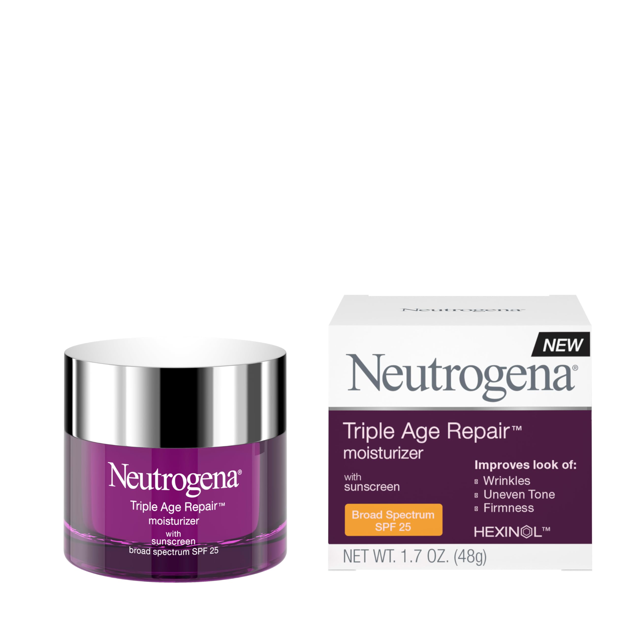 Neutrogena Triple Age Repair Face Moisturizer SPF 25 Anti-Aging Cream for Dry Skin 1.7 oz Jar Anti Wrinkle Neck Cream Gl